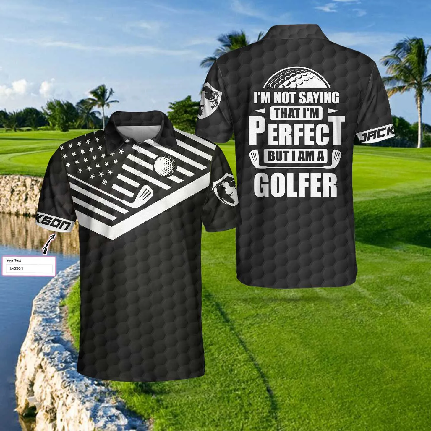 I Am A Golfer Custom Polo Shirt, Personalized Black American Flag Polo Shirt, Cool Golf Shirt For Men Coolspod