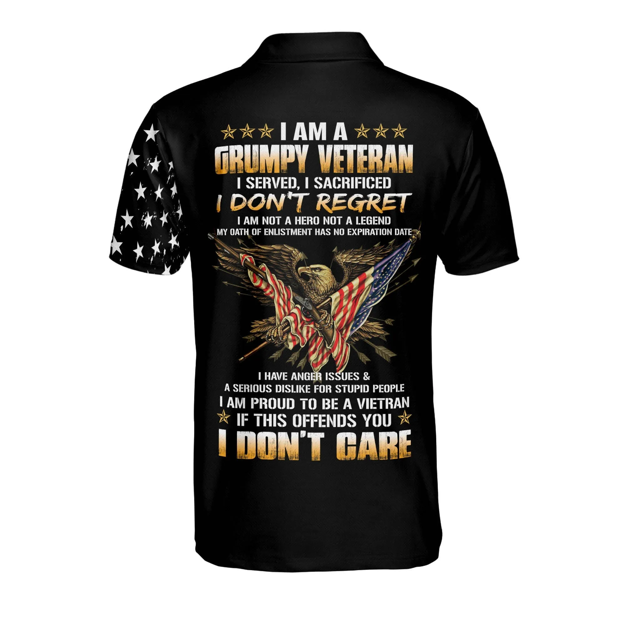 I Am Grumpy Veteran American Eagle Polo Shirt, Gift for Men Veteran Dad Grandpa Polo Shirt