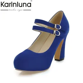 KAIRNLUNA Large size 34-43 mary janes women shoes woman high heels elegant buckle strap office lady party wedding pumps