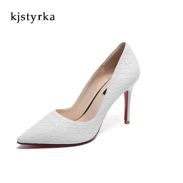 Kjstyrka 2018 Faux Crocodile Shoes Woman Office Ladies Red Sole High Heels Shoes Point Toe Women Pumps Sapatos Femininos