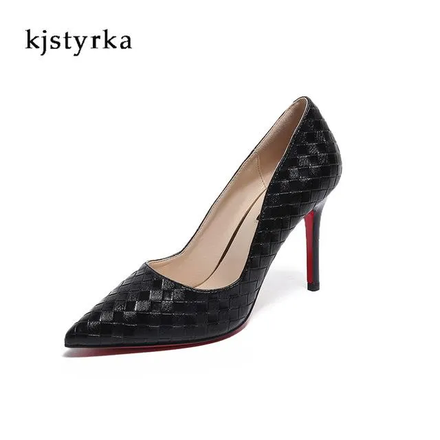 Kjstyrka 2018 Faux Crocodile Shoes Woman Office Ladies Red Sole High Heels Shoes Point Toe Women Pumps Sapatos Femininos