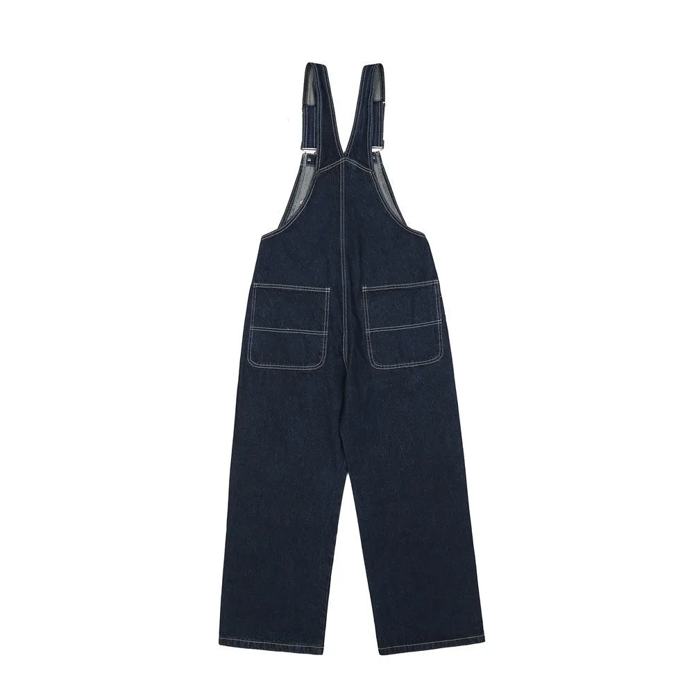 Letter Embroidery Denim Suspender Pants Men