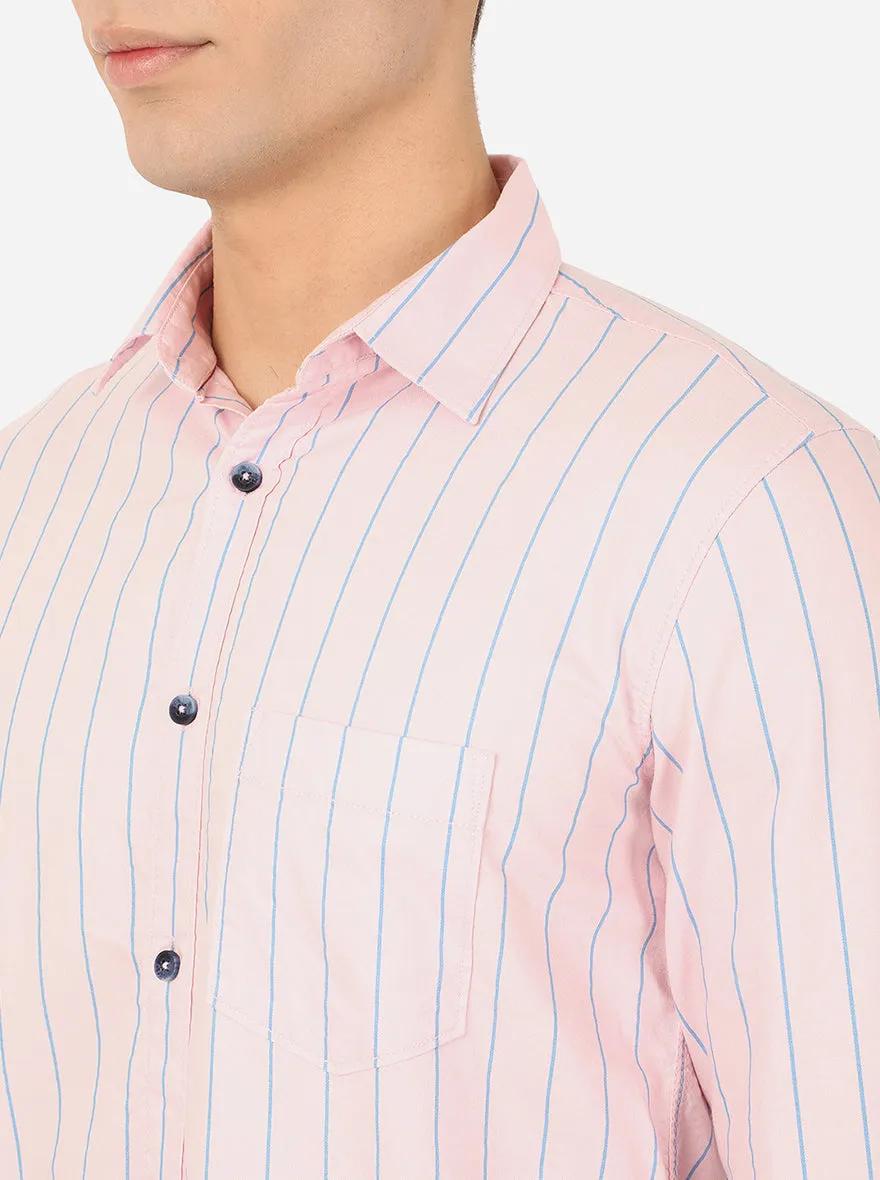 Light Pink Striped Slim Fit Semi Casual Shirt | JadeBlue