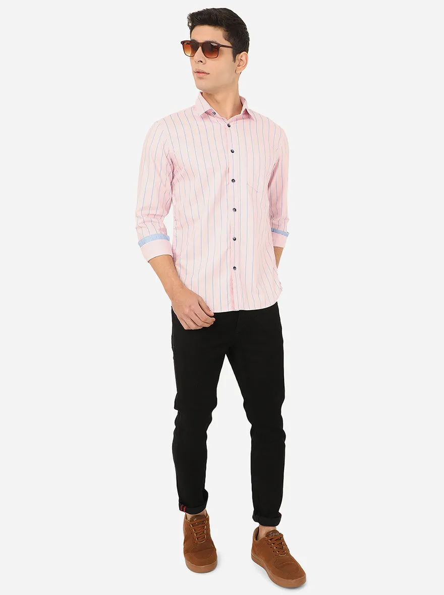 Light Pink Striped Slim Fit Semi Casual Shirt | JadeBlue