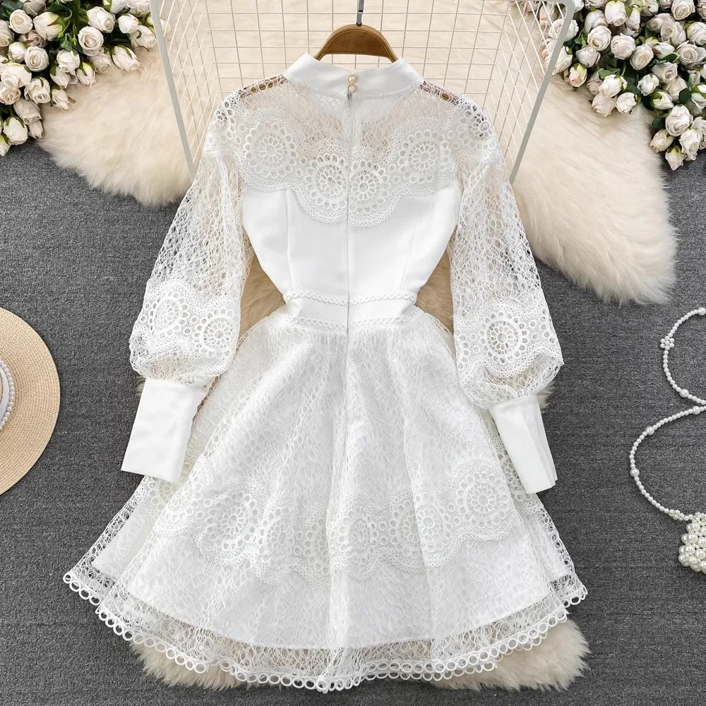 long-sleeved lace A-line dress     S4318