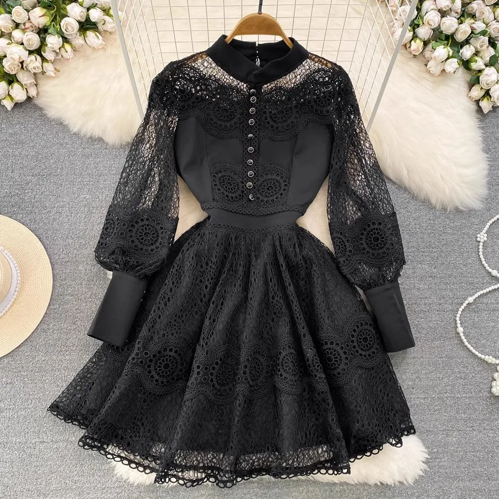 long-sleeved lace A-line dress     S4318