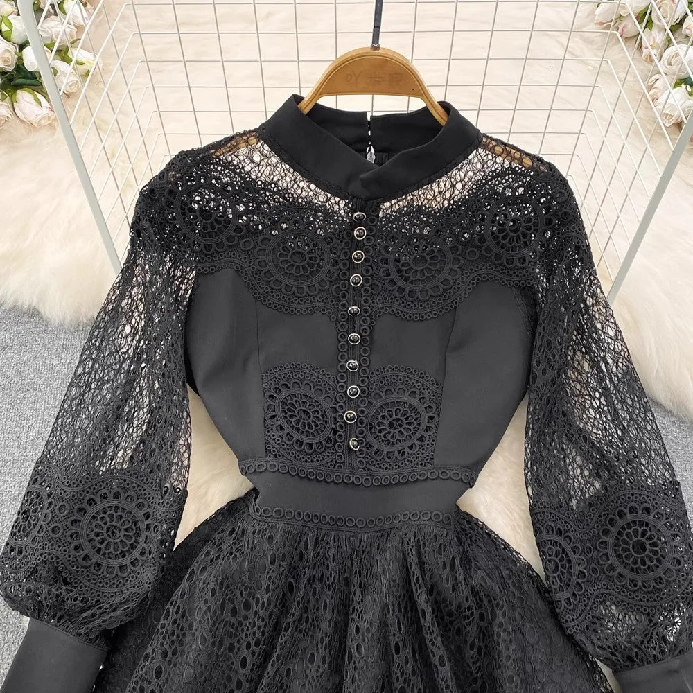 long-sleeved lace A-line dress     S4318