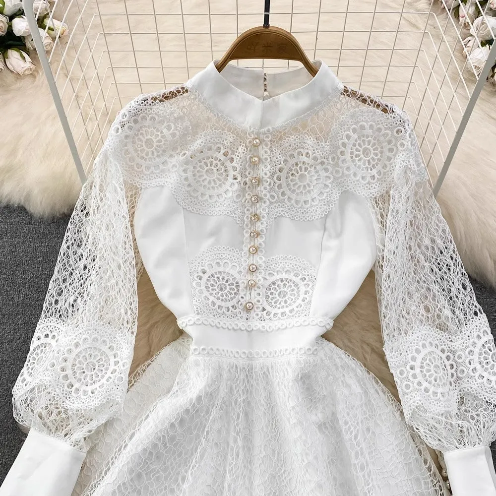 long-sleeved lace A-line dress     S4318