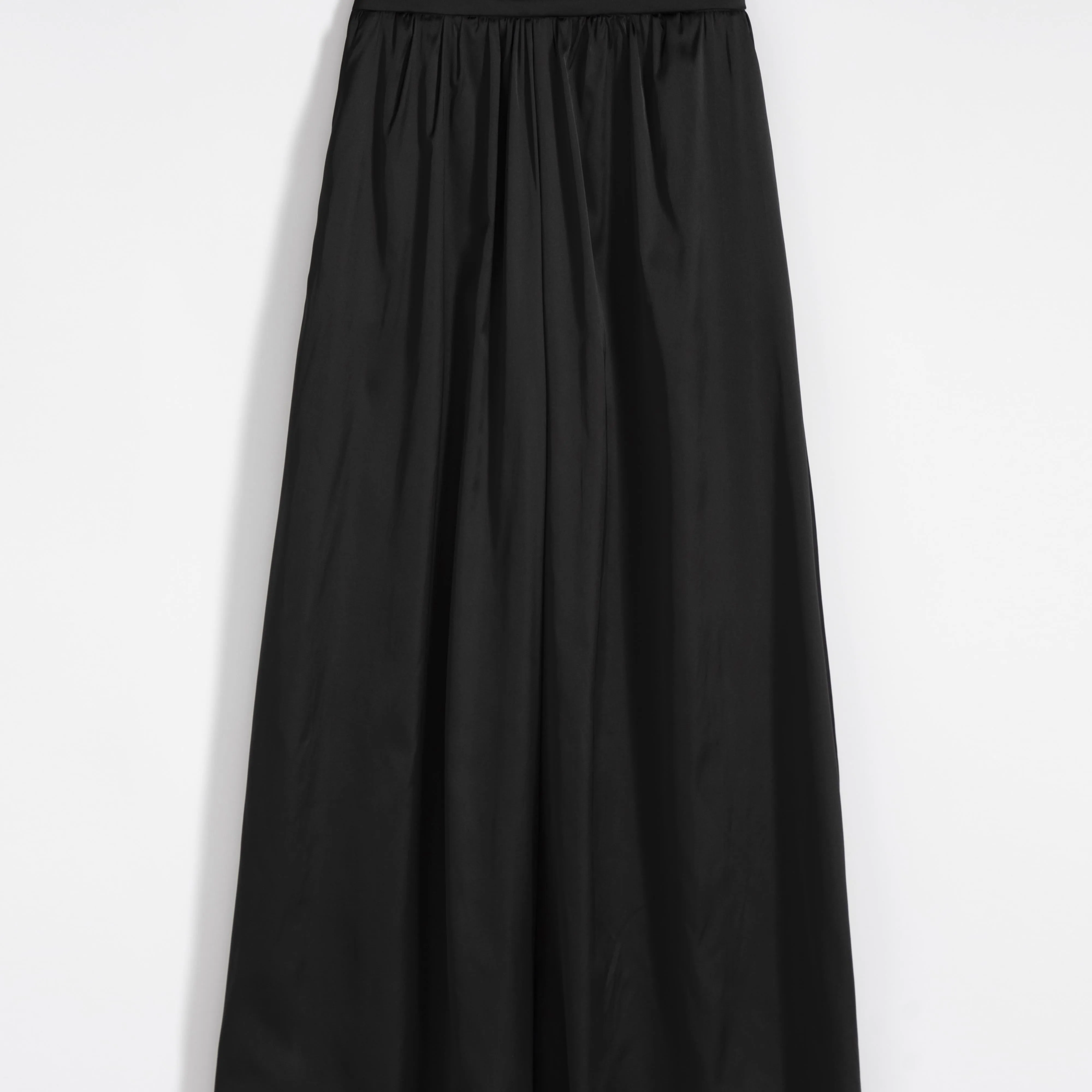 Loose Fit Floor-Length High-Waisted Thin Satin Finish Draping Flare Leg Pants