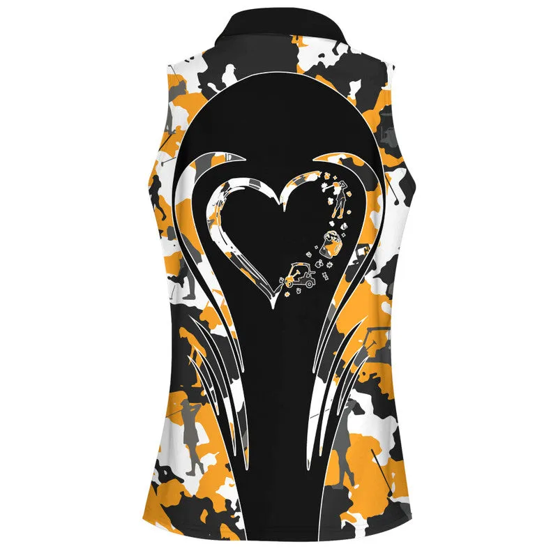 Love Golf And Beer Camouflage Pattern Women Sleeveless Polo Shirt