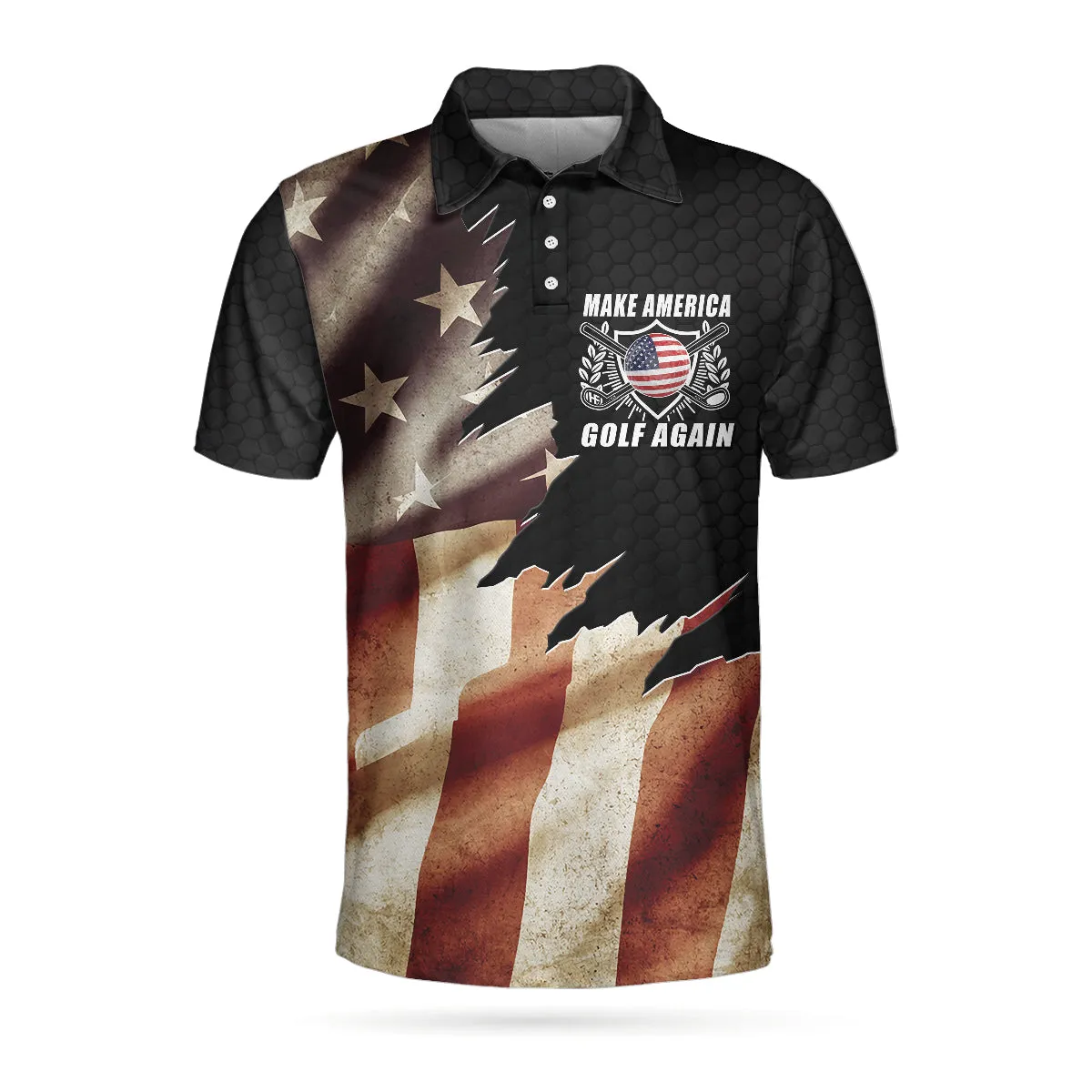 Make America Golf Again Custom Polo Shirt, Personalized Black Hornet Nest Pattern American Flag Golf Shirt For Men Coolspod