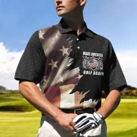 Make America Golf Again Custom Polo Shirt, Personalized Black Hornet Nest Pattern American Flag Golf Shirt For Men Coolspod