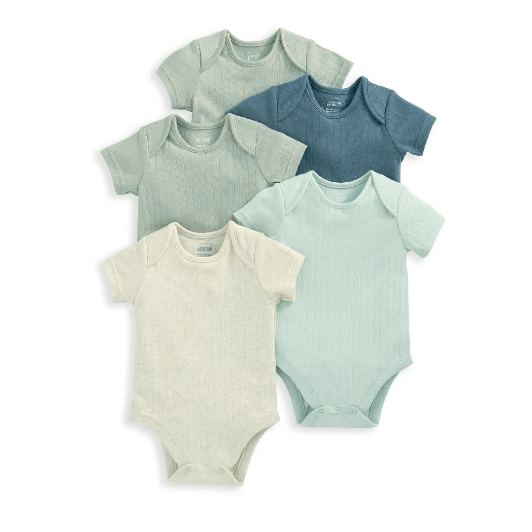 Mamas and Papas Blue Ribbed Short Sleeve Bodysuits - 5 Pack