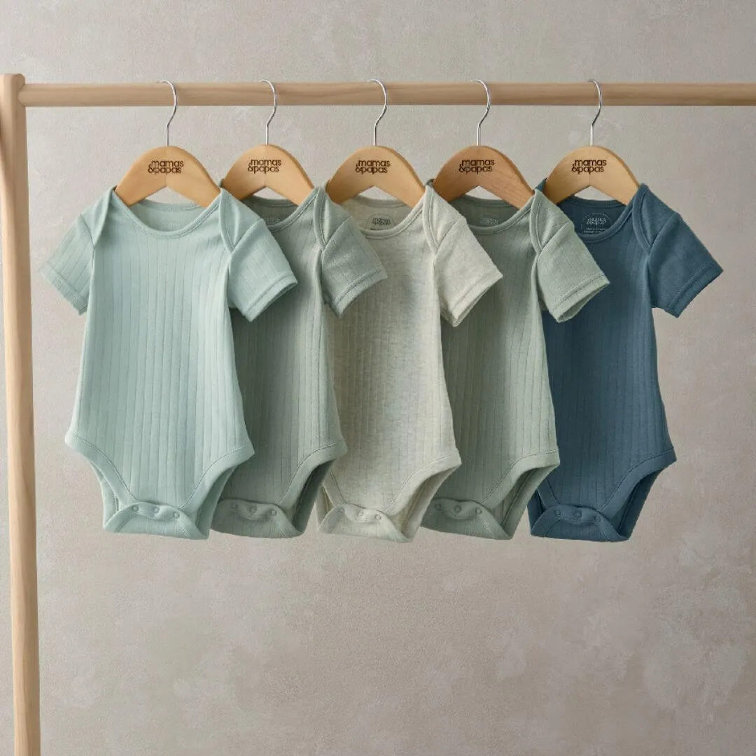 Mamas and Papas Blue Ribbed Short Sleeve Bodysuits - 5 Pack