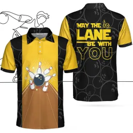 May The Lane Be With You Polo Shirt, Black And Yellow Bowling Ball Pattern Shirt, Funny Sayings Shirt Coolspod