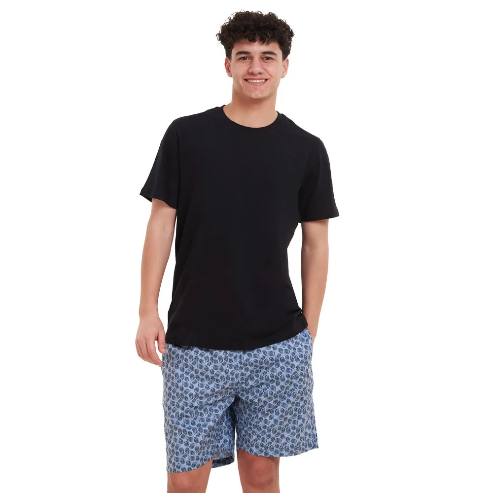 Men summer pajama set Black T-shirt   Black leaves short