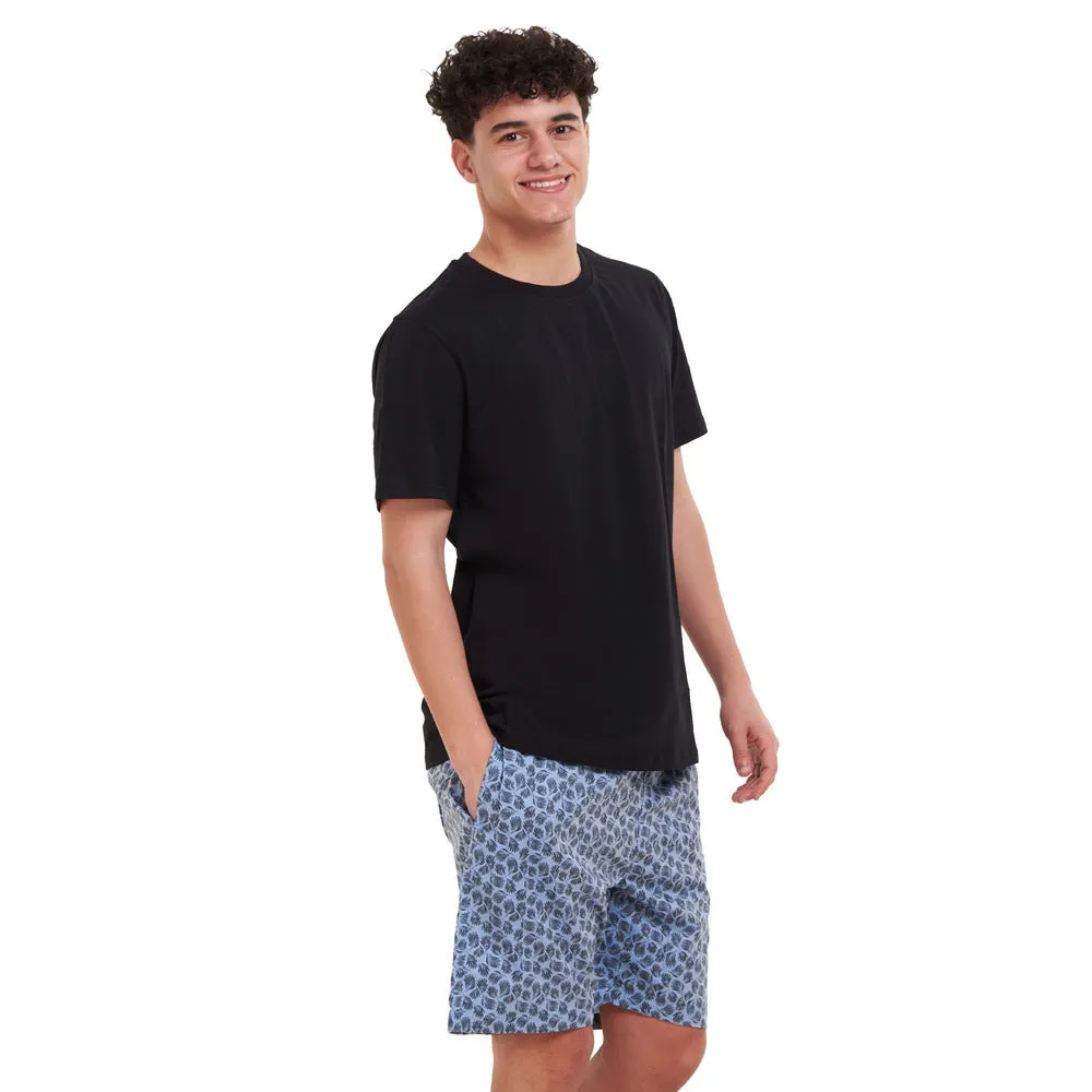 Men summer pajama set Black T-shirt   Black leaves short