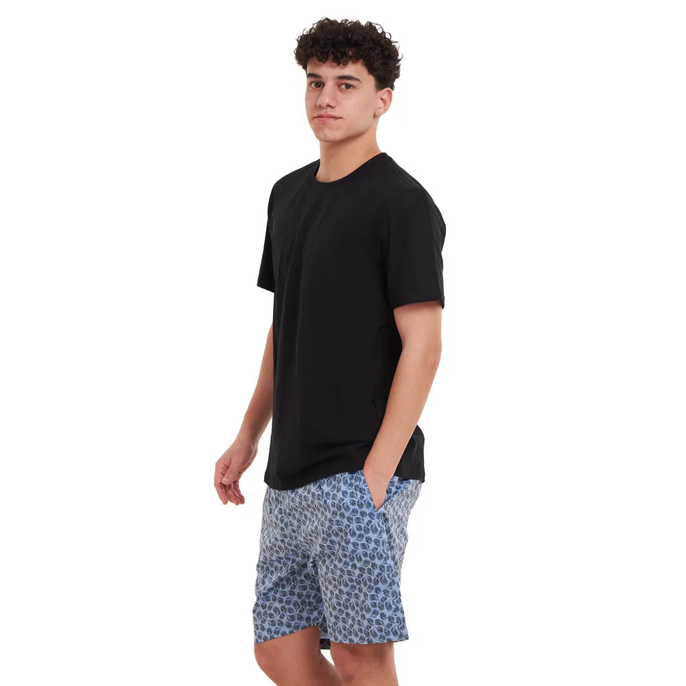 Men summer pajama set Black T-shirt   Black leaves short