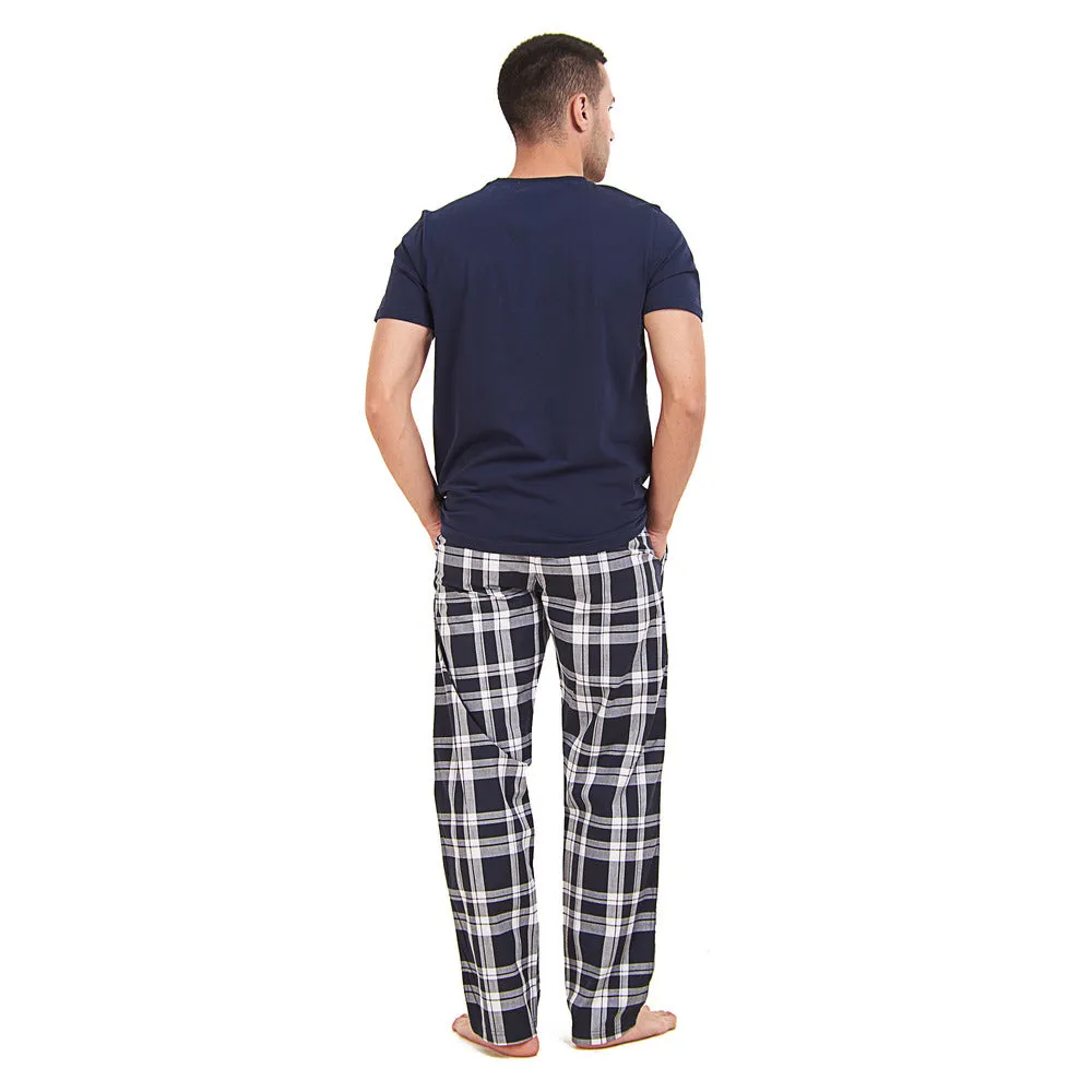 Men summer pajama set Dark Blue T-shirt   Dark Blue x White Checkered Pants