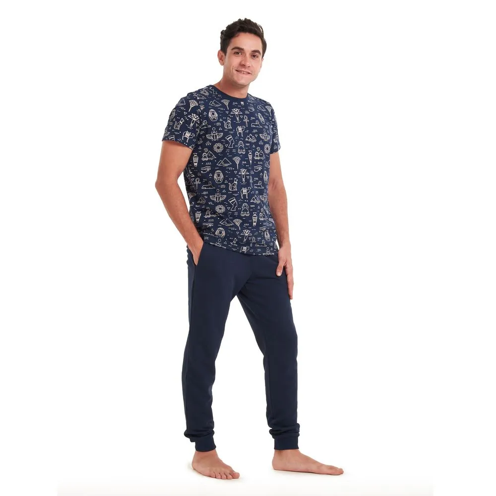 Men summer pajama set Pharaohs T-shirt  Dark blue pants