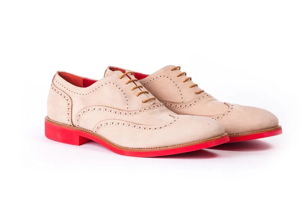 Men's Beige & Tan Accented with Rosa Sole Brogue Wingtip ( EX-126)