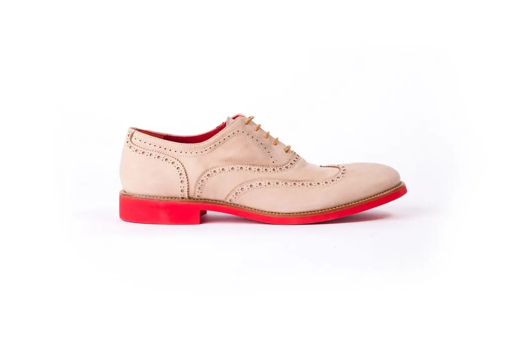 Men's Beige & Tan Accented with Rosa Sole Brogue Wingtip ( EX-126)