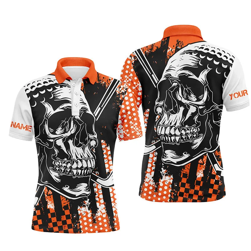 Mens Golf Long Sleeve Polo Shirts Golf Skull Golf Clothes For Men, Golf Gifts For Men Orange