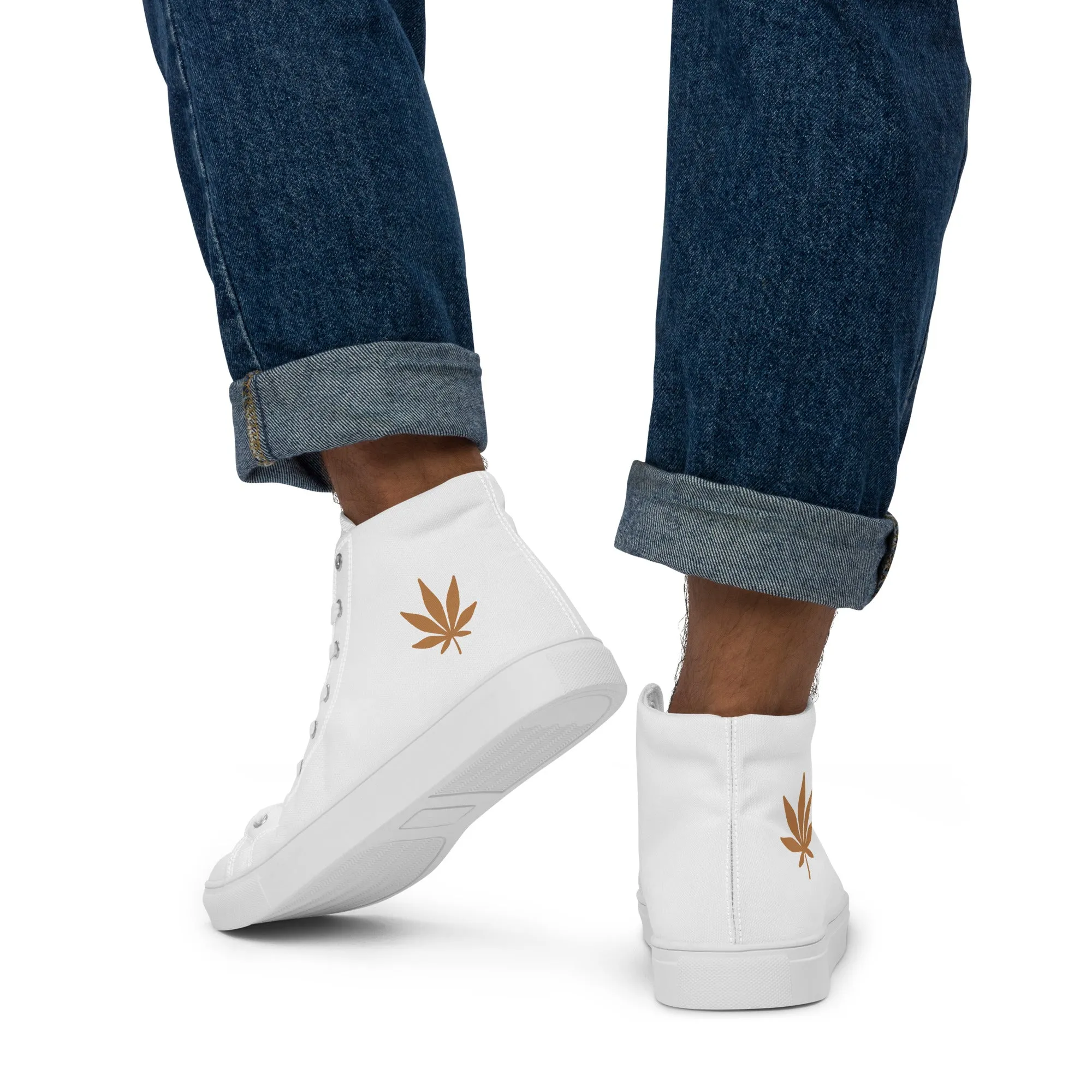 Menâ€™s high top canvas shoes - cannabis leaf