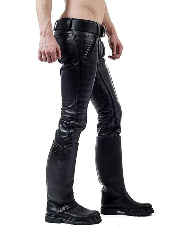 Men's Real Leather Skinny Fit Padded Pants