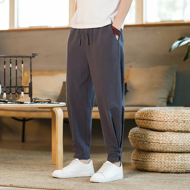 Men's Retro Casual Solid Color Buckle Ankle Banded Pants