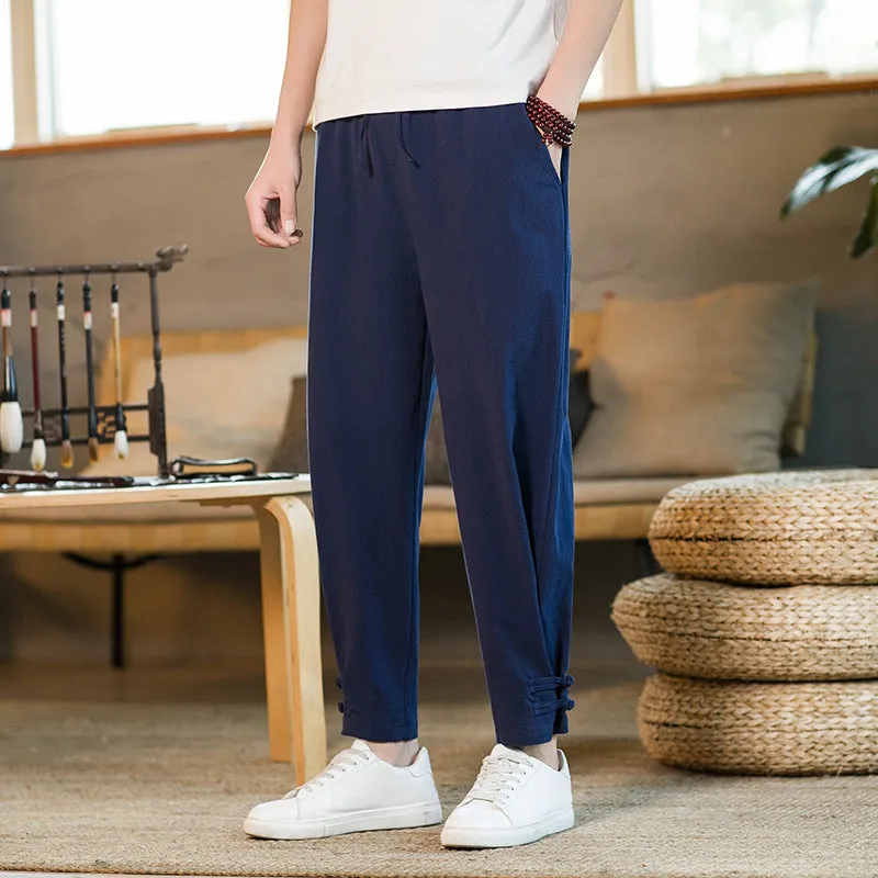 Men's Retro Casual Solid Color Buckle Ankle Banded Pants