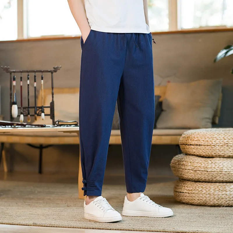 Men's Retro Casual Solid Color Buckle Ankle Banded Pants