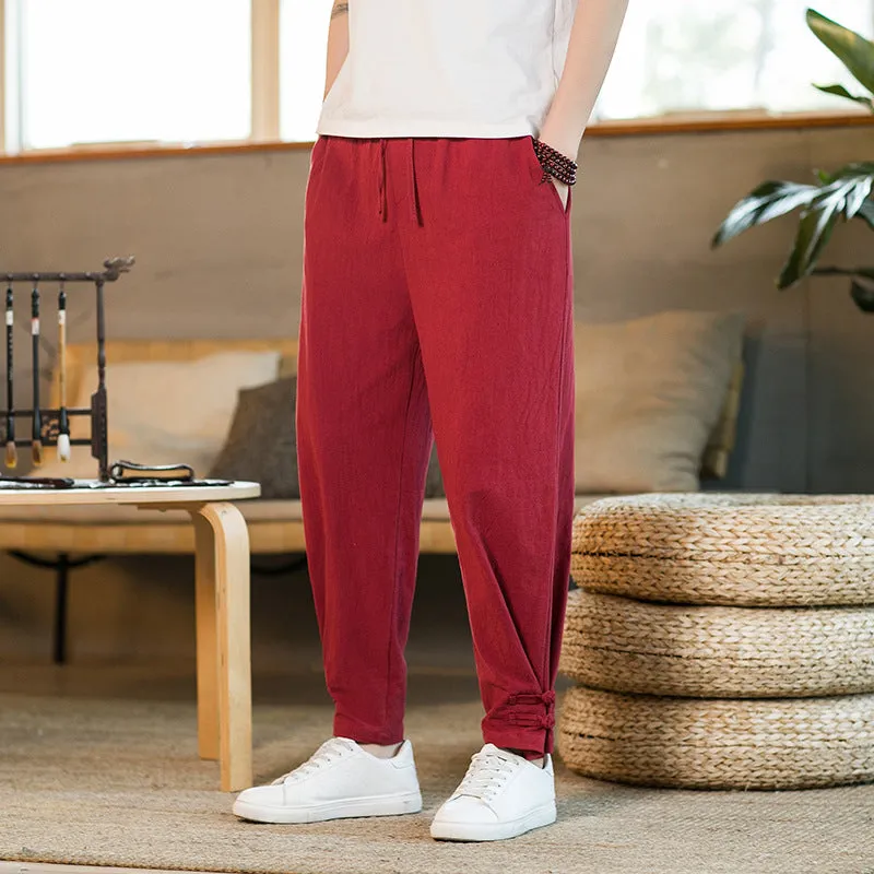 Men's Retro Casual Solid Color Buckle Ankle Banded Pants