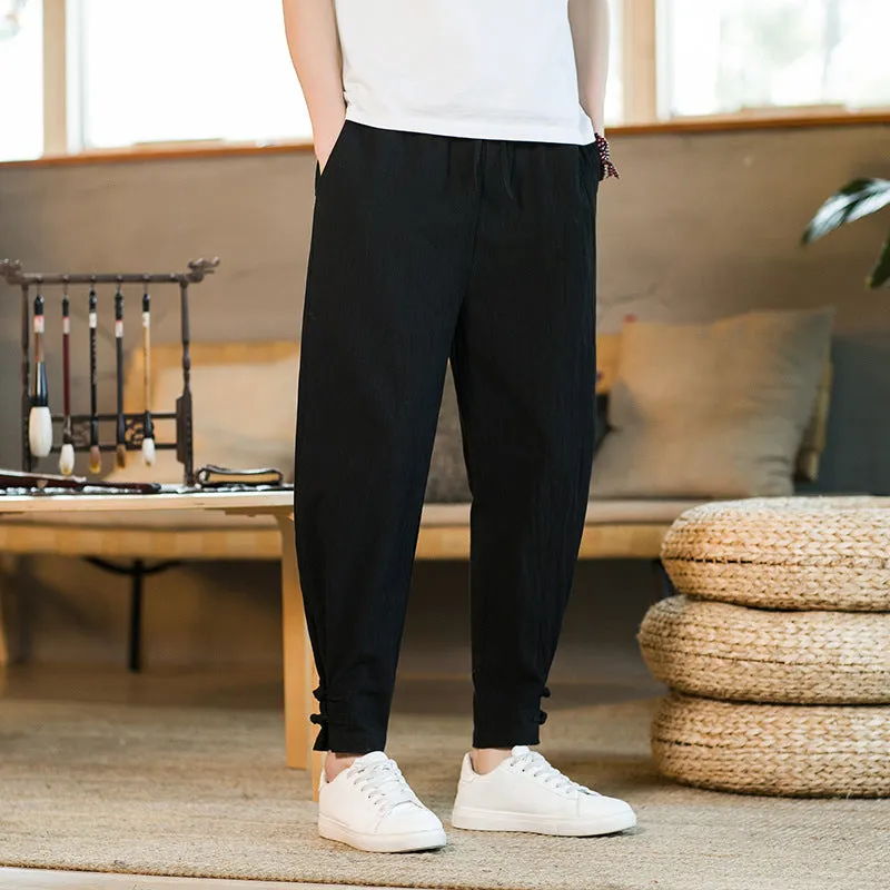 Men's Retro Casual Solid Color Buckle Ankle Banded Pants