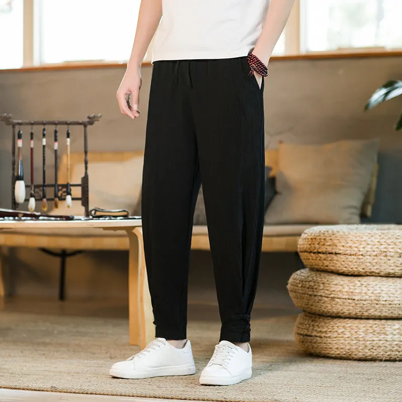 Men's Retro Casual Solid Color Buckle Ankle Banded Pants