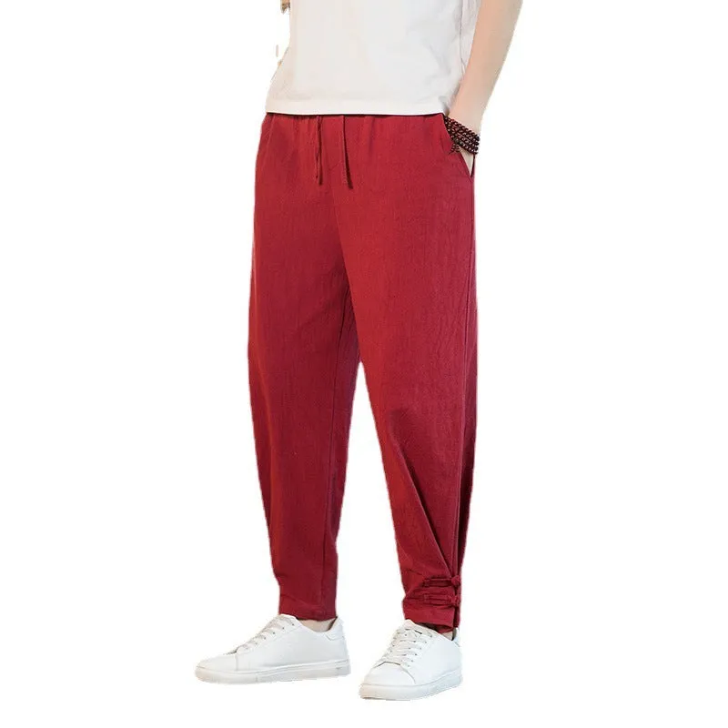 Men's Retro Casual Solid Color Buckle Ankle Banded Pants