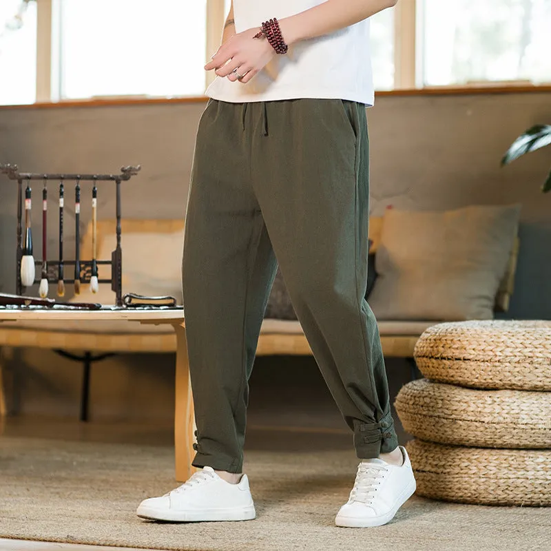 Men's Retro Casual Solid Color Buckle Ankle Banded Pants