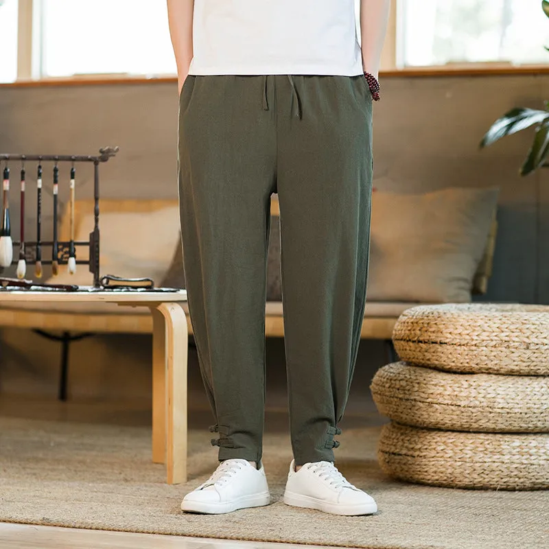 Men's Retro Casual Solid Color Buckle Ankle Banded Pants