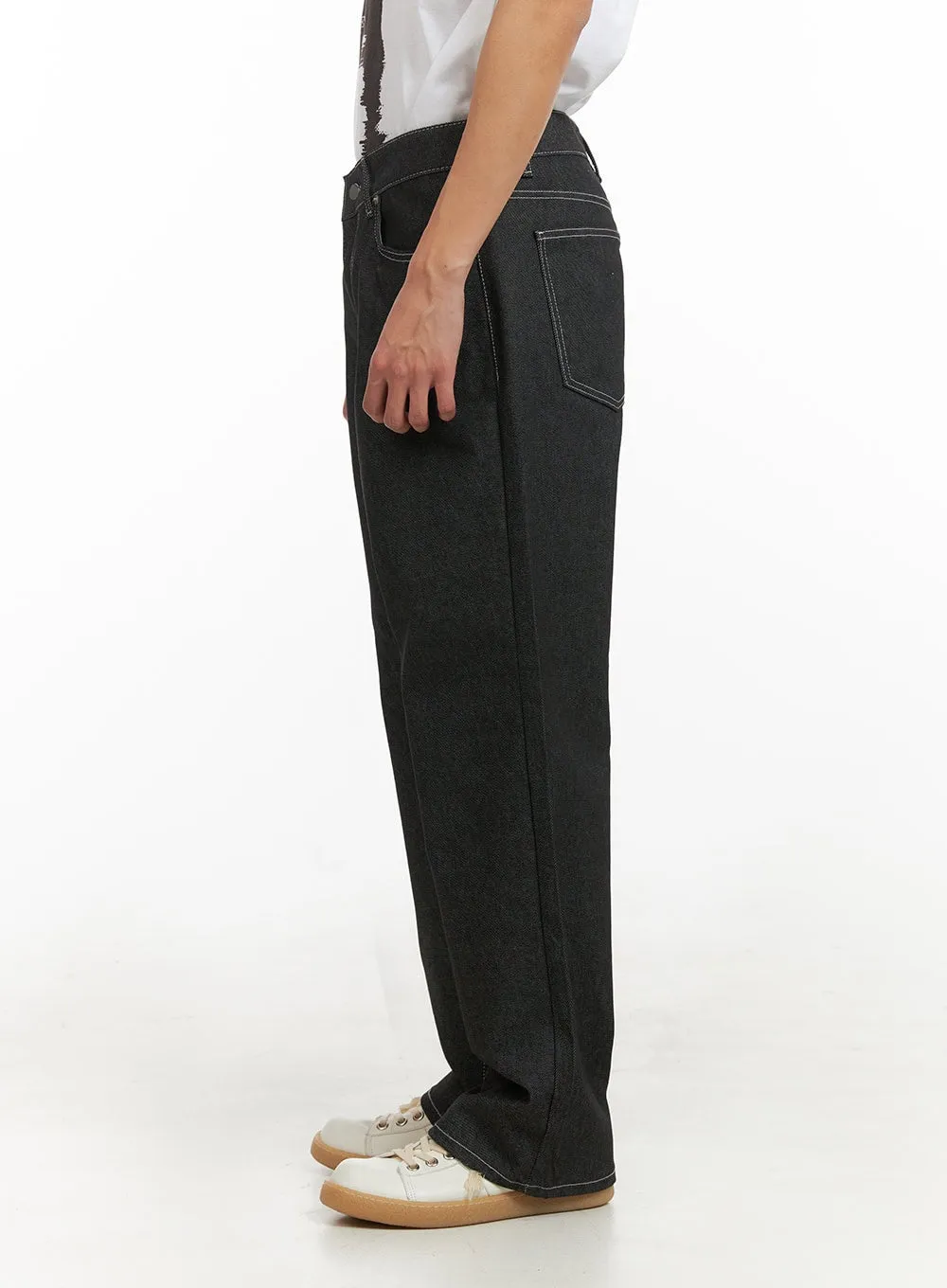 Men's Stitched Wide Leg Jeans (Black) IY416