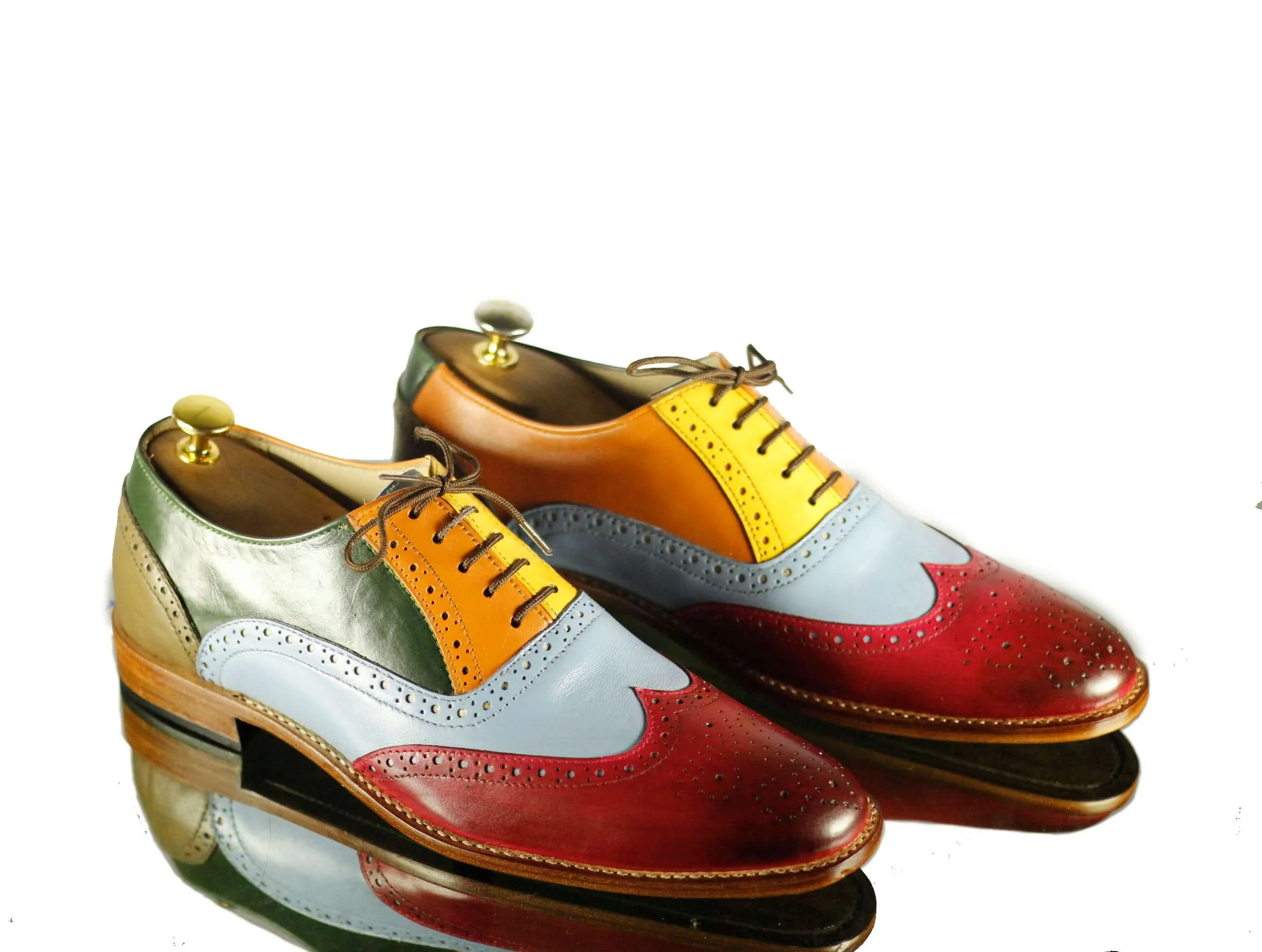 Men's Wing Tip Multi Colour Lace Up Party Shoes,Handmade Shoes