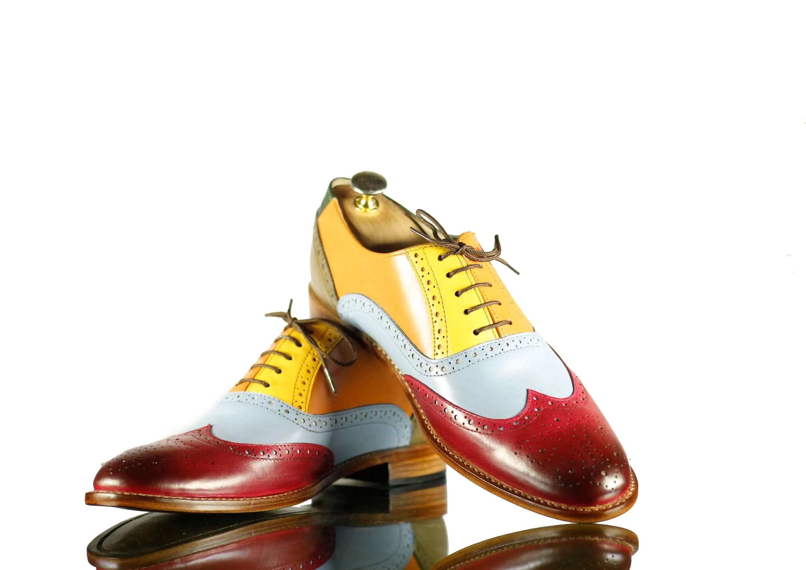 Men's Wing Tip Multi Colour Lace Up Party Shoes,Handmade Shoes