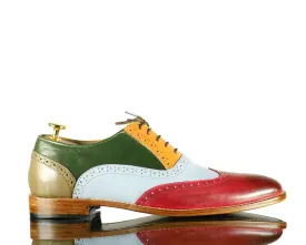 Men's Wing Tip Multi Colour Lace Up Party Shoes,Handmade Shoes