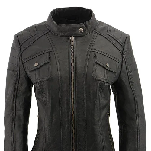 Milwaukee Leather SFL2806 Women's Quilted Black Mandarin Scuba Collar Fashion Casual Leather Jacket