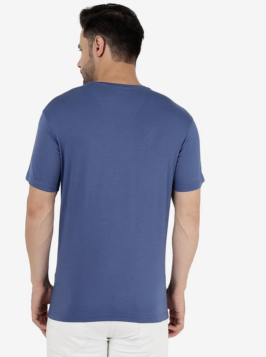 Moroccan Blue Printed Slim Fit T-Shirt | JadeBlue