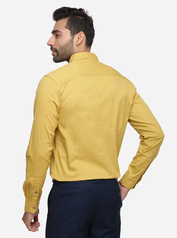 Mustard Yellow Solid Slim Fit Casual Shirt | JadeBlue