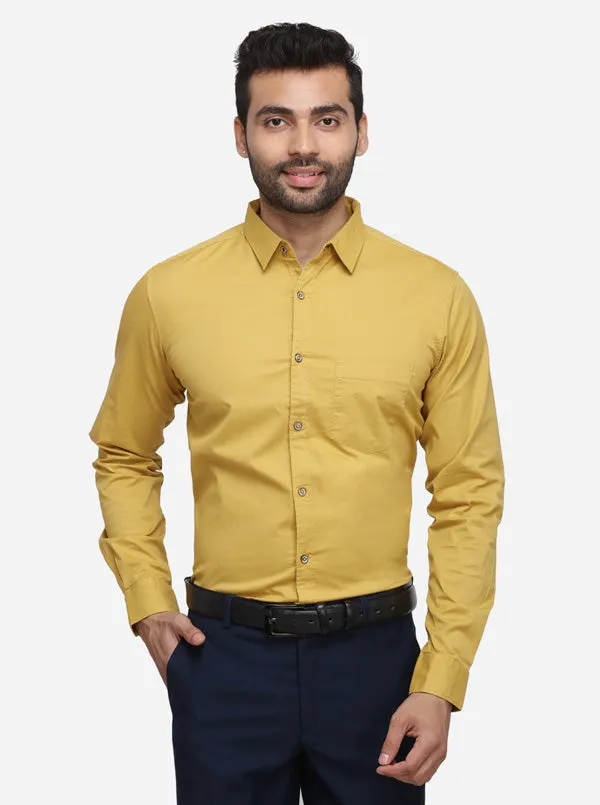 Mustard Yellow Solid Slim Fit Casual Shirt | JadeBlue