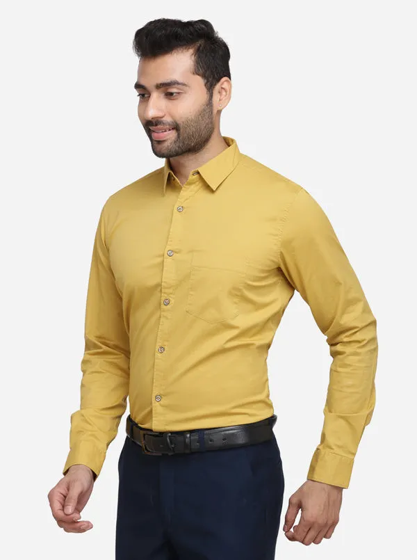 Mustard Yellow Solid Slim Fit Casual Shirt | JadeBlue