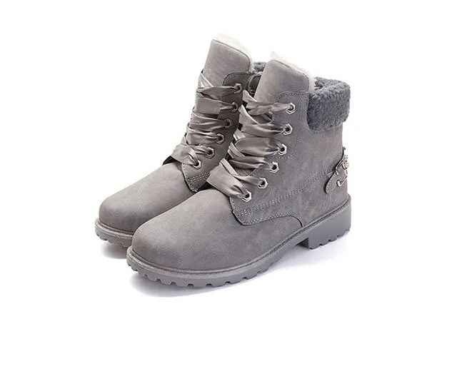 New Pink Women Boots Lace up Solid Casual Ankle Boots Booties Round Toe Women Shoes winter snow boots warm british style