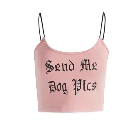 Pastel Pink Letter Print Spaghetti Straps Tank Tops