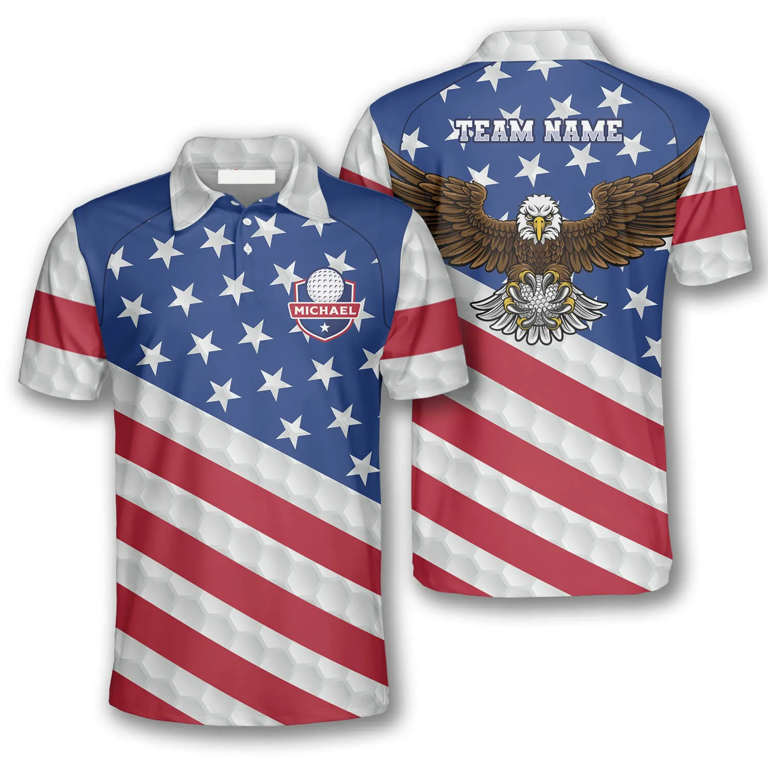 Patriotic American Flag Eagle Sports Style Custom Golf Polo Shirts for Men